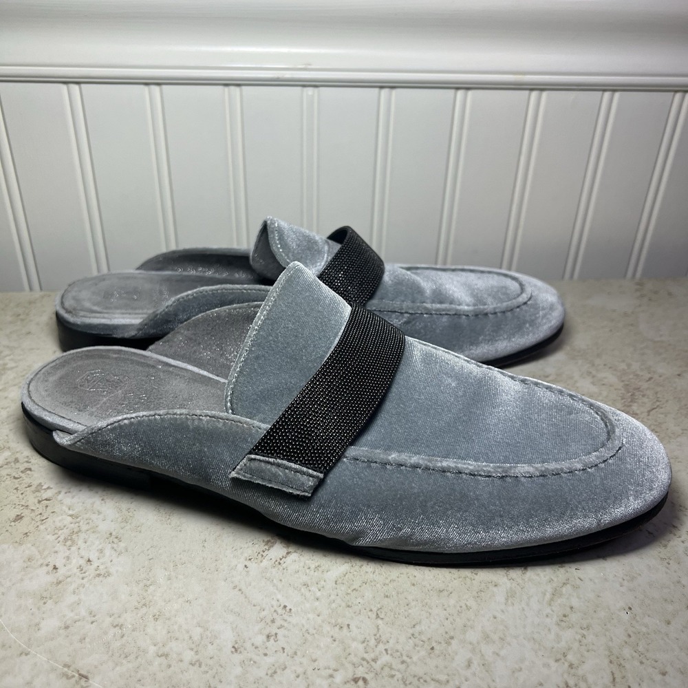 Brunello Cucinelli Ice Blue Velvet Monili Chain‎ Strap Mules